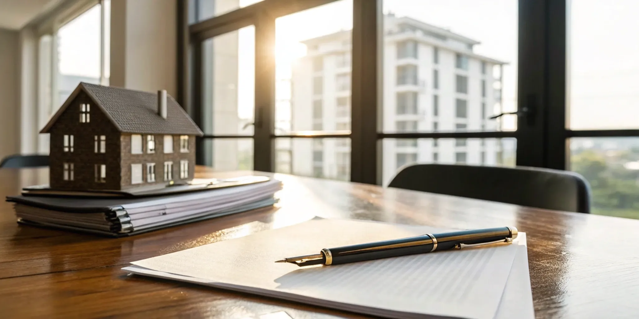 Investment property legal documents with pen.