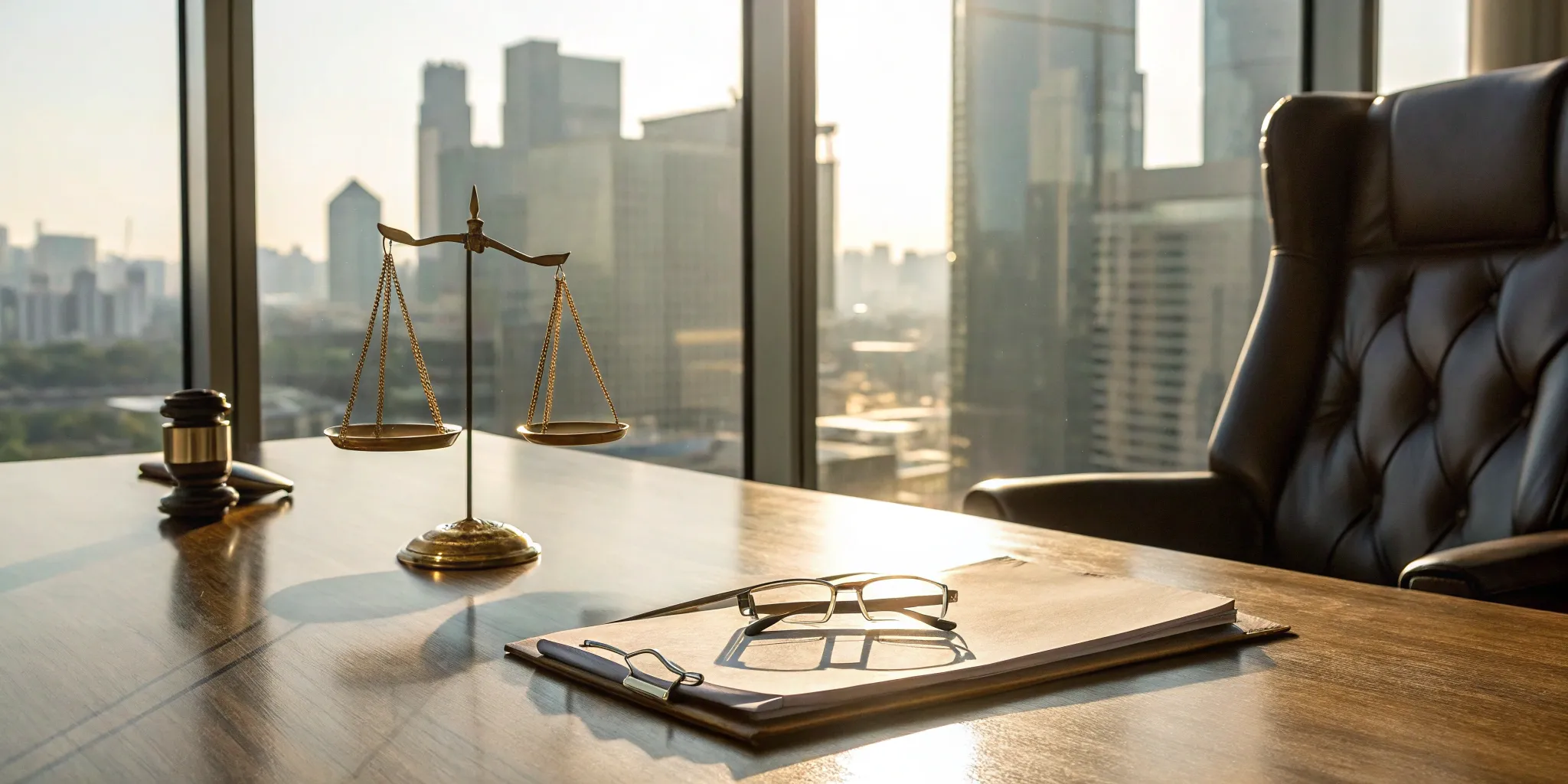 Scales of justice and gavel symbolize business law.