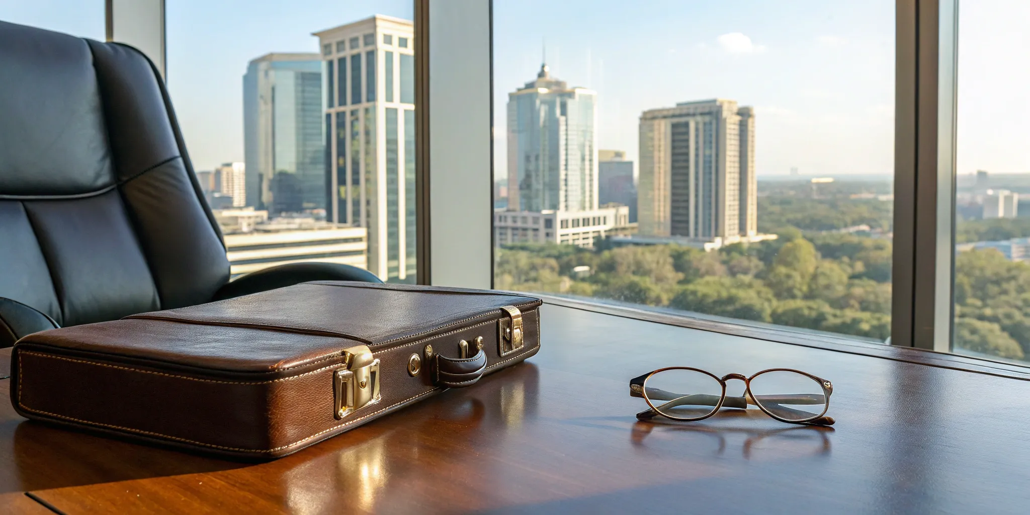 Real estate agent's desk with legal briefcase.