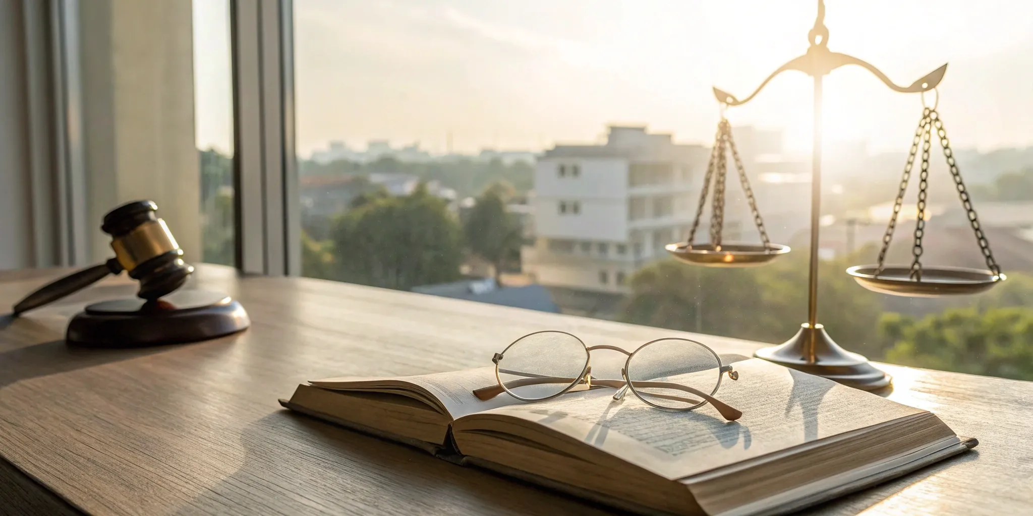Real estate legal documents with gavel and scales.