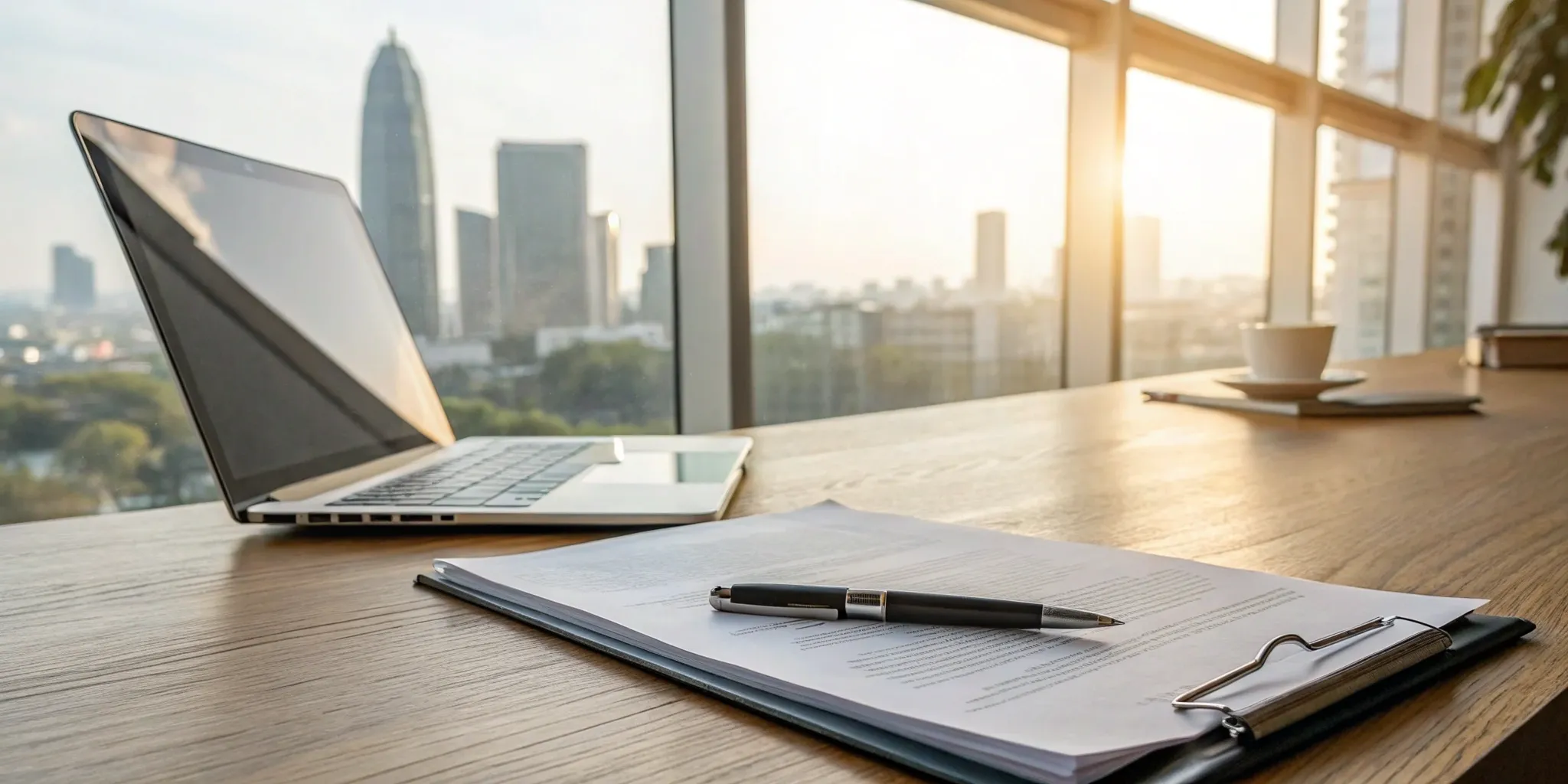 Real estate attorney reviewing documents.