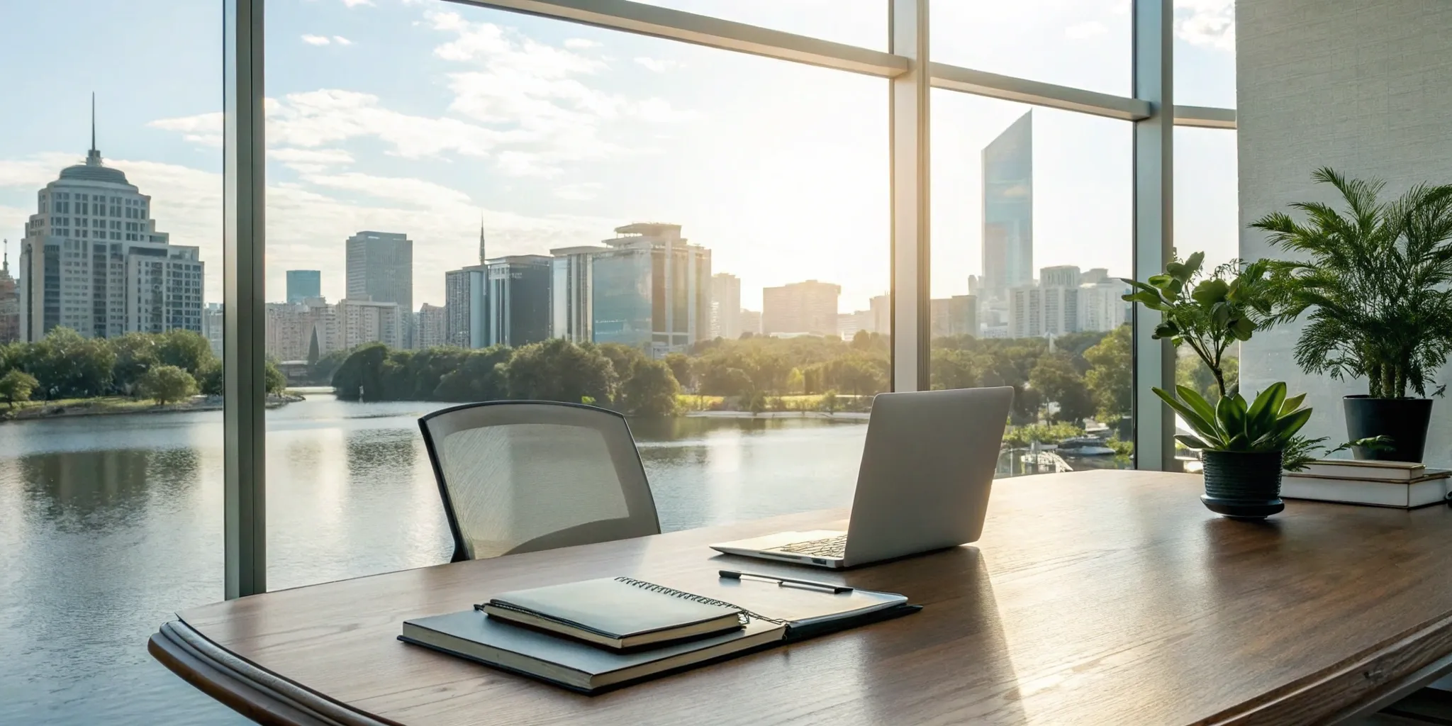 Lawyer reviewing real estate documents in a modern office.