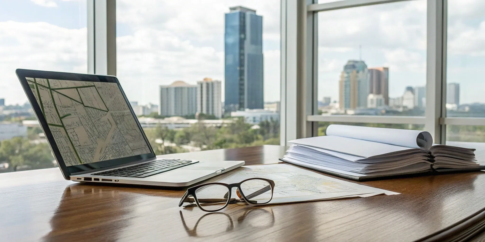 Real estate investment lawyer reviewing documents.